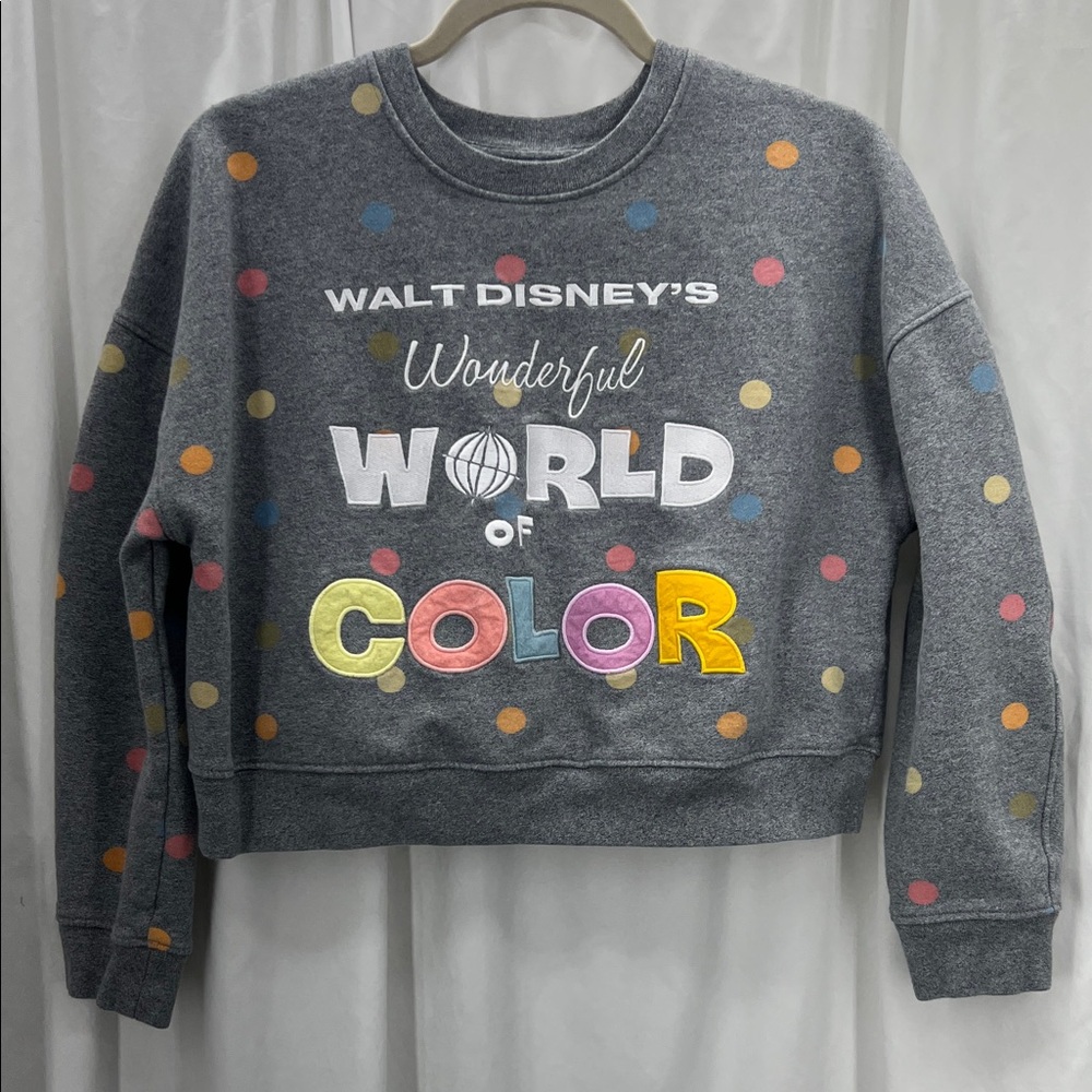 Disney Gray Cropped Sweatshirt Polka Dots Women’s M World Of Color Pullover